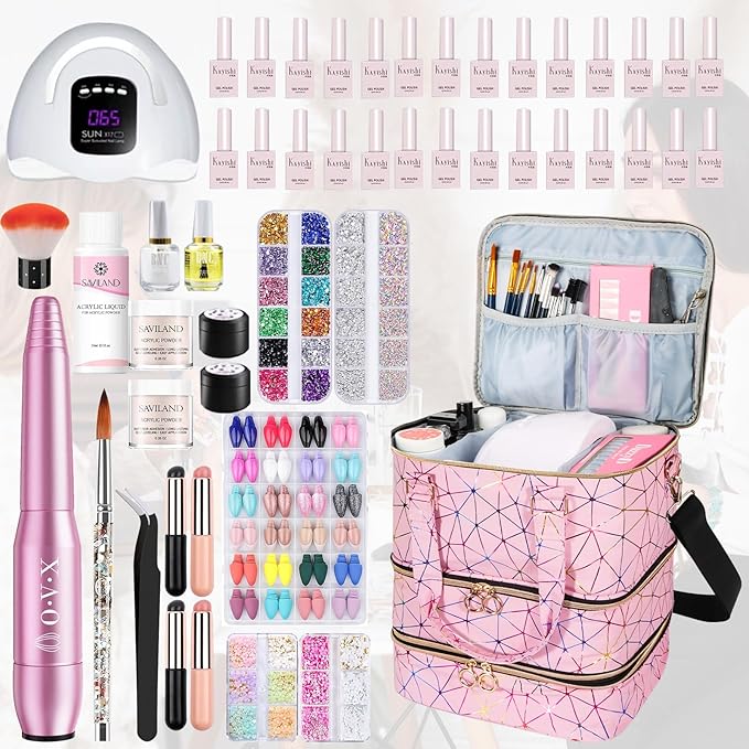 Nail Polish Organizer Bag Holds 84 Bottles & Nail Lamp, 3 Layers Nail Kit Storage Carrying Case Pu Leather, Large Nail Supplies Organizer With Shoulder Strap, Portable Travel Nail Bag,Pink