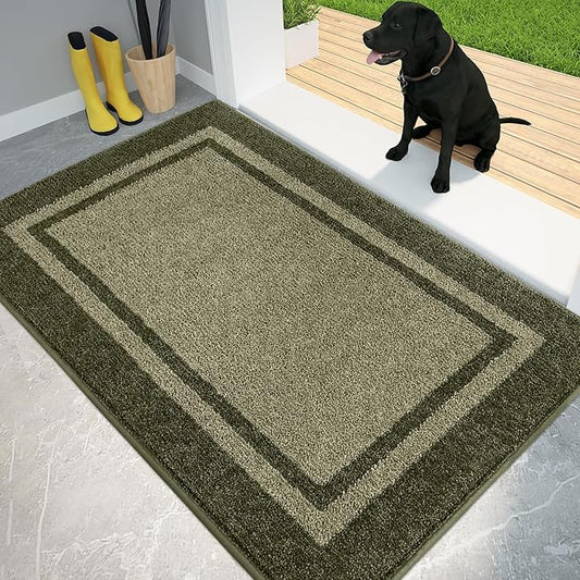 PURRUGS Dirt Trapping Door Mat 34" x 60", Non-Slip Machine Washable Entryway Rug, Entrance Mat, Indoor Front Door Mat, Super Absorbent Entry Rug for Muddy Shoes & Paws, Budding Green & Sage Green