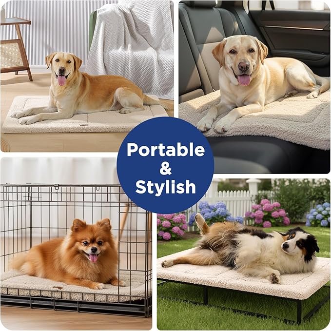 Reversible Dog Crate Pad Bed for Extra Large Dogs,Washable & Non-Slip Kennel Pet Mat, High Density Foam and Soft Fleece Cat Bed for Indoor & Outdoor Use, 48" x 30", Cream White