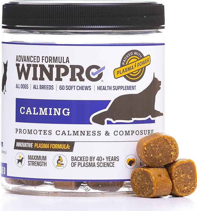 WINPRO Calming Chews for Dogs – Plasma-Powered for Dog Anxiety & Stress Relief– Fast-Acting Dog Calming Chews - Natural Ingredients, Grain-Free - Suitable for All Breeds & Sizes –60 Count Made in USA
