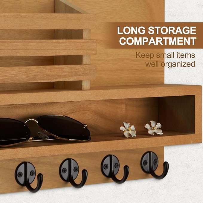Lucundm Key and Mail Holder Wall Mount, Key Hanger with Long Storage Box and Key Hooks for Coat, Dog Leash, Home Decor Rack, House Accessories, Entry Way Organizer
