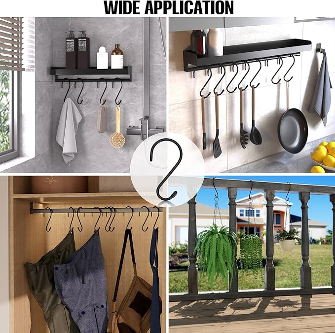 Antimbee 12 Pack Heavy Duty S Hooks, 5.5 inch Large S Hooks, S Hook Hanger with Rubber Coated, Black S Shaped Hook for Hanging Plants, Banana, Clothes, Bags,Towels, Kitchen Utensil