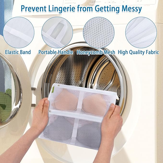 2-Pack Bra Washing Bags, Lingerie Laundry Protector for Delicates, Holds 10 A-C Cup Bras, Zippered Mesh Underwear Wash Bags for Machine, Travel Storage