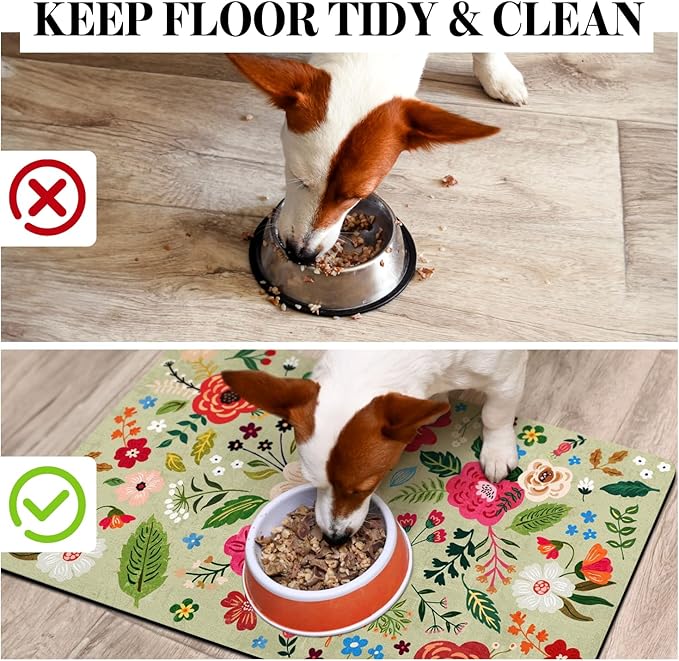 Absorbent Quick Dry Pet Food Mat for Dogs and Cats - Eco-Friendly Bowl Mat for Food and Water Dispenser - 12"x20" Floor Accessory