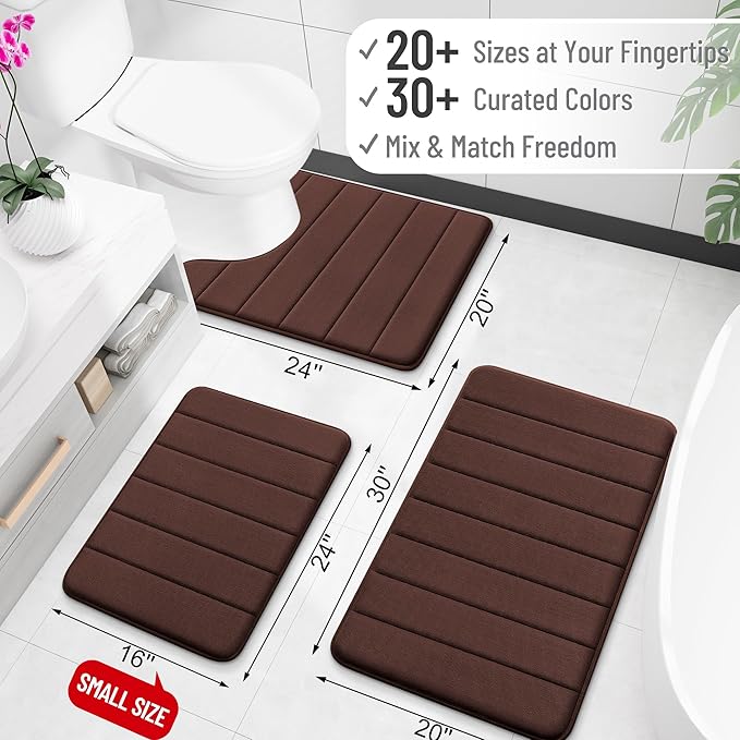 OLANLY Memory Foam Bath Mat 59x35, Super Soft Absorbent Bathroom Rugs, Quick Dry, Machine Washable Shower Floor Rugs, Bathmat Carpet, Bathroom Home Decor Accessories, Brown