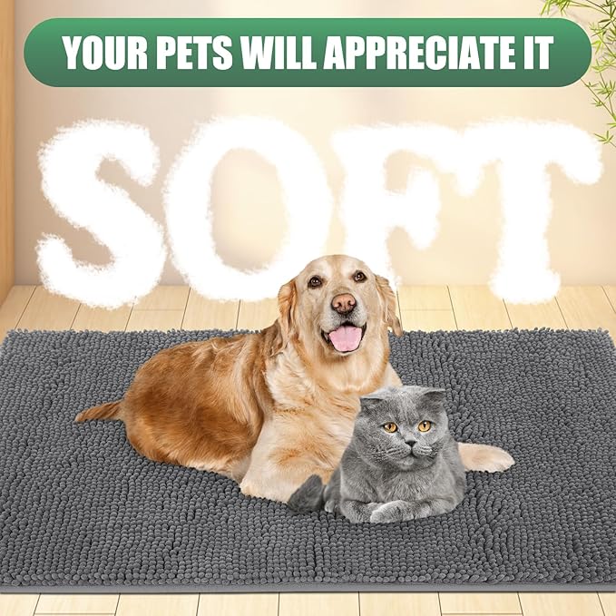 IM HOME Chenille Absorbent Outdoor Doormat 60" x 36", Washable Muddy Door Mats for Dog Non Slip Indoor Doormat Dog Mat for Muddy Paw Front Inside Doormats for Entryway Grey
