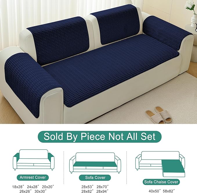 Foxdecor Couch Arm Covers Sofa Arm Cover, Arm Chair Covers Set of 2, Non-Slip Chair Arm Covers, Arm Rest Cover for Sofa, Armchair Slipcovers Couch Protector (Dark Blue 20x20 inch)