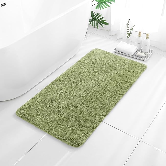 Olive Green Bathroom Rugs 24"x48" – Long Plush Non-Slip Bath Mat, Absorbent & Washable Microfiber Runner Rug – Perfect for Tub, Sink, or Washroom