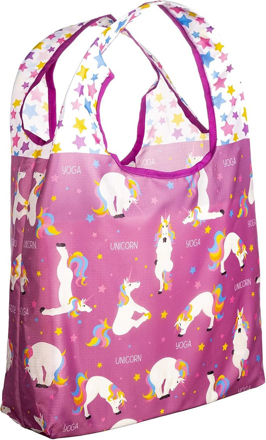 O-WITZ Reusable Grocery Bags | Vibrant Tote Bag For Groceries, Gym, Office Supplies, Beach, Toys & More | Washable Design With Large Handles For Maximum Convenience | Folds Into A Small Pouch, Unicorn