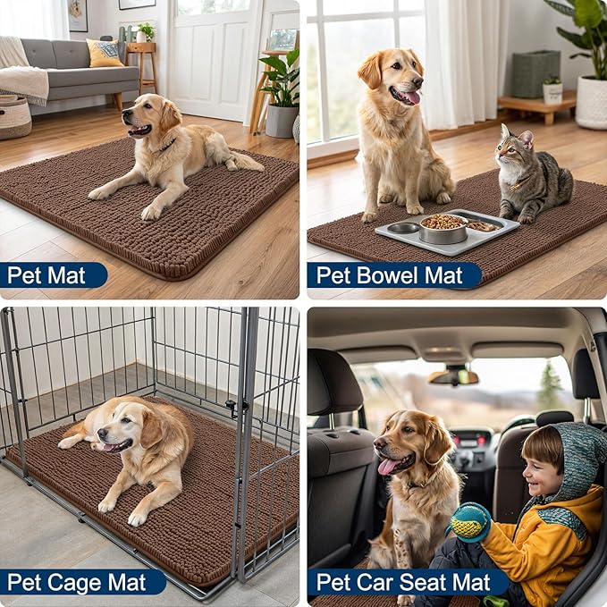 Smiry Dog Door Mat for Muddy Paws 47x32, Absorbs Moisture and Dirt Doormat, Non-Slip Washable Quick Dry Chenille Front Door Mat Indoor Entrance, Entryway Carpet for Inside Floor, Mocha