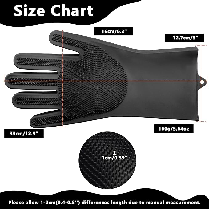 Maiiu Pet Grooming Gloves—Heat Resistant Dog Washing Gloves with High-Density Teeth, Dog Bath Scrubber with Enhanced Five Finger Design, Silicone Gloves for Dogs and Cats Bathing, Massage (Dark)