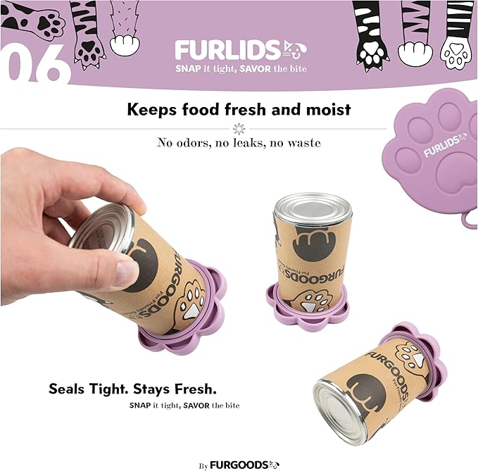 FURLIDS Furgoods 4-Pack Dog Food Can Lids & Cat Food Can Lid Set with Spatula – Silicone Pet Food Cans Covers, Airtight & Reusable – Universal Fit, Dishwasher Safe