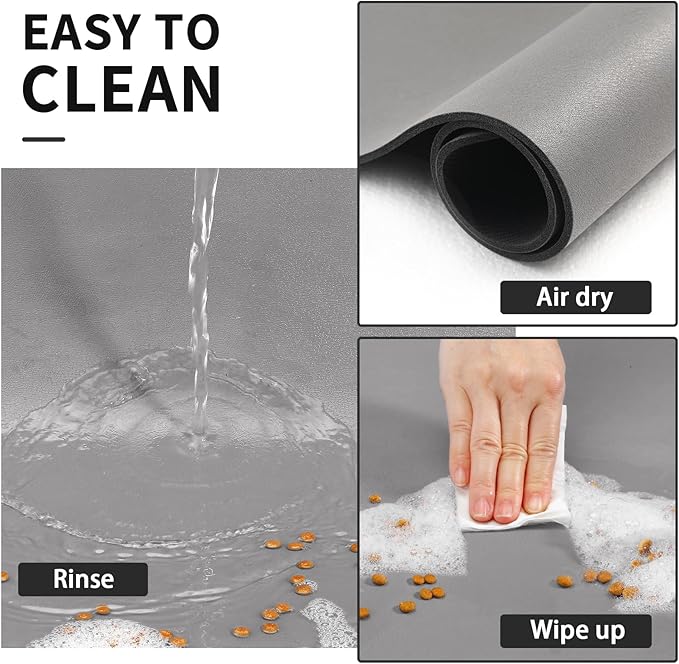 Dog Food Mat - Absorbent Cat Mat for Food and Water, No Stains Pet Feeding Bowl Mat, Easy to Clean Pet Placemats, Quick Dry Dog Water Dispenser Mat for Messy Drinkers | Paw Grey 16"x 24"