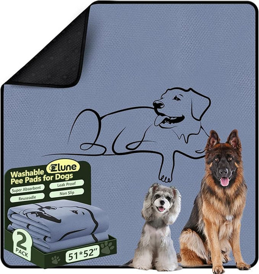 2 Pack Washable Pee Pads for Dogs 51"x52", Reusable Training Puppypads Absorbency Non-Slip & Leak-Proof for Pet Whelping Box Playpen Crate Sofa Bed Floors (Gray)
