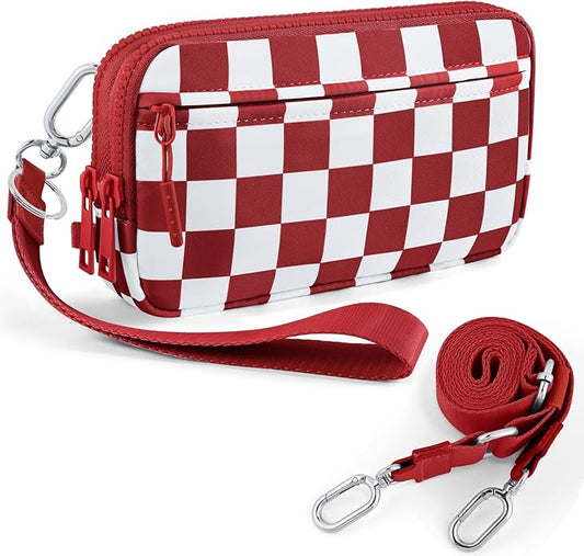 Checkered WristleWallets for Women, RFID Wallet Crossbody with 4 Zippers, Credit Card Holder Cell Phone Organizer
