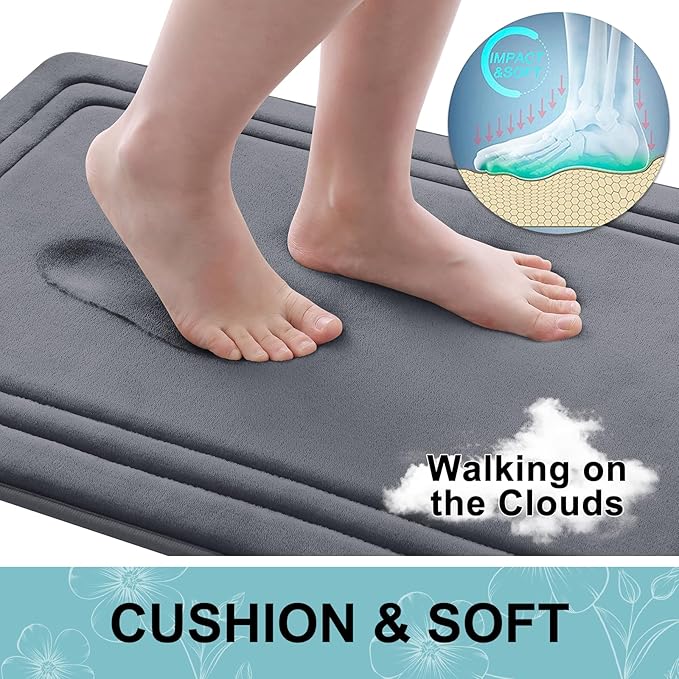 Grandaily Memory Foam Bath Mat Rug 59x24, Ultra Soft, Non-Slip and Absorbent Bathroom Rugs, Machine Wash Dry, Comfortable Bath Carpet for Bathroom Floor, Tub and Shower, Dark Grey