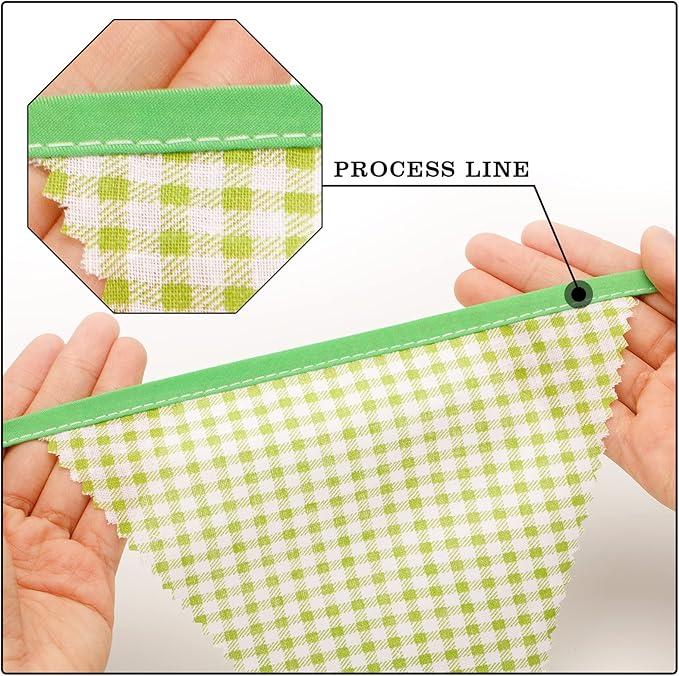 G2PLUS 39Ft Triangle Bunting Banner, Green Blue Cotton Pennant Banner, 42pcs Reusable Fabric Triangle Flags Party Decoration for Wedding, Birthday, Garden Party, Spring Picnic, Baby Shower Decorations
