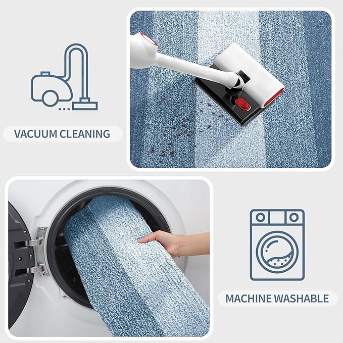 Kitinjoy Indoor Outdoor Door Mat, 47x24 Non-Slip Absorbent Dirt Trapper, Low-Profile Washable Inside Entrance Front Floor Mat, Sturdy Soft Entry Doormats for Entryway, Light Blue