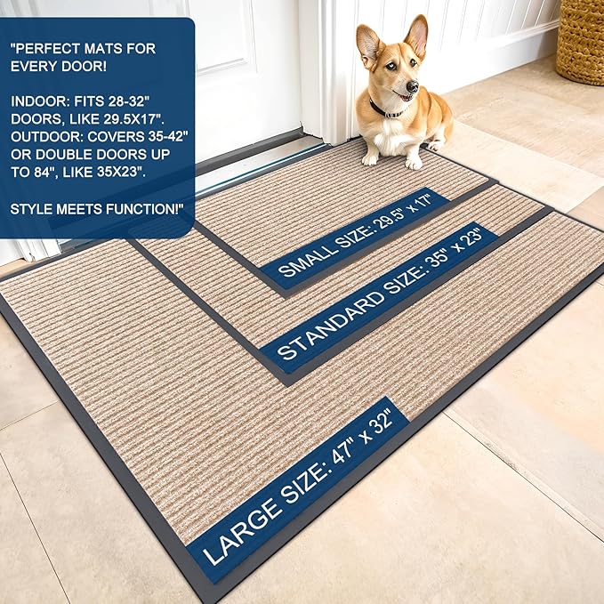 OLANLY Front Door Mat Indoor Outdoor Entrance, Waterproof Heavy Duty Doormat, Fade Resistant, Low Profile, Easy Clean Patio Porch Welcome Floor Mats for Entry, 59x40, Beige