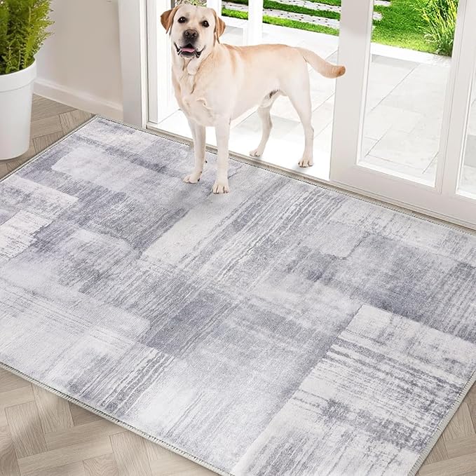 COMSLE Door Mat, Front Door Mat Indoor for Entrance Faux Wool Absorbent Non Slip Modern Throw Rug for Entryway Hallway Muddy Paws - Pet Friendly, 32x48 Inches,Gray/Blue Machine Washable