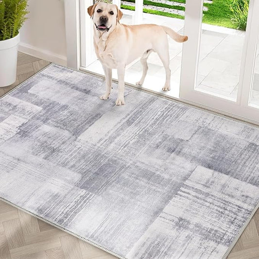 COMSLE Door Mat, Front Door Mat Indoor for Entrance Faux Wool Absorbent Non Slip Modern Throw Rug for Entryway Hallway Muddy Paws - Pet Friendly, 32x48 Inches,Gray/Blue Machine Washable