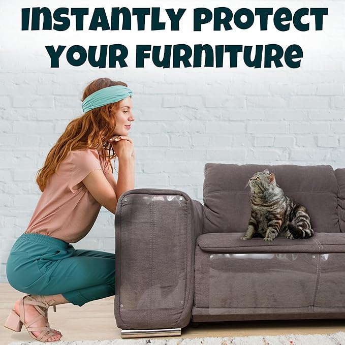 Anti Cat Scratch Furniture Protector, 16-Pack Couch Protector from Cat Claws – Heavy-Duty, Easy-to-Apply Scratching Deterrent and Shield for Sofa Corners, Walls, Doors- with 80 Twist Pins
