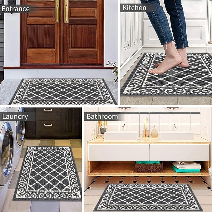 HEBE Indoor Door Mat 24''x36'' Non Slip Front Door Welcome Mats Washable Shoe Mats Dirt Trapper for Entryway Low Profile Kitchen Carpet for Entrance Hallways Entrance Mat for Dogs