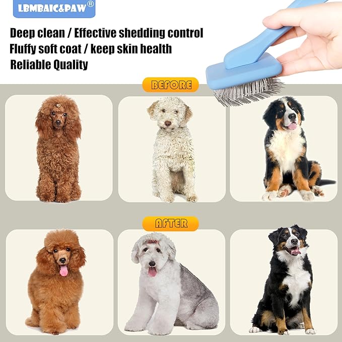 Dog Brushes for Poodles,Doodles,Goldendoodle,Bernedoodle.Dog Slicker Brush for Thick Long Curly Fur Deshedding,Fluffy,Grooming Remove Loose Hair Quick Easy.Long Pin Slicker Brush for Shedding.(Large)