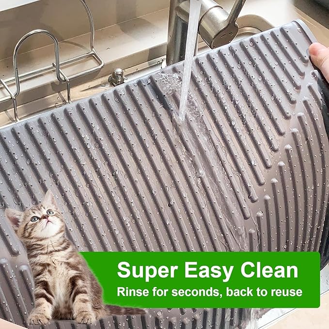 Gosmol Waterproof Cat Litter Mat, XL 28" x 20" Silicone Cat Mat for Litter Box, Large Trapping Mat with Deep Grooves, Easy Clean Non-Slip Pet Mats for Hooded/Self-Cleaning Litter Boxes - Grey