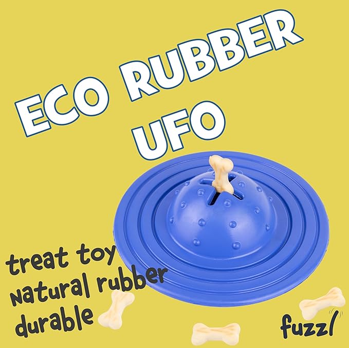 Eco Rubber Chuck & Treat Sky Saucer - Blue - Long Lasting Dog Chew Toys for Aggressive Chewers Strong Dog Toy for Dogs Durable Puppy Toys