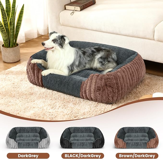 Dog Beds for Large Sized Dogs 35x28 Inch, Comfort-Sided Orthopedic Dog Bed Couch with Breathable Shredded Memory Foam, Faux Rabbit Fur Pet Bed, Non-Detachable, Non-Slip, Machine Washable