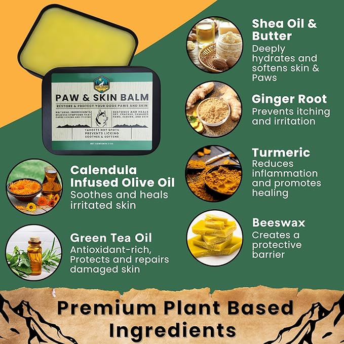 Trail Hound Dog Paw Balm – Natural Dog Paw Protector for Dry, Cracked Heels – Soothes Itchy Skin, Lick-Safe Paw Soother for Dogs – Nose Balm for Dry Snout & Paws, Softens & Repairs – 3oz