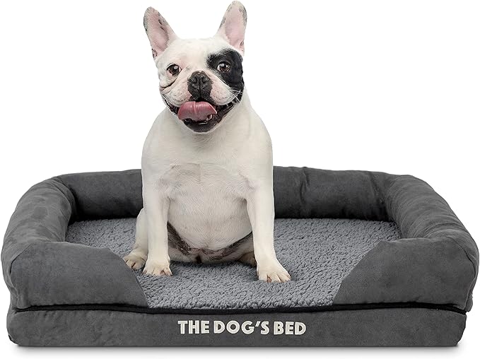 The Dog’s Bed, Small Plush Grey, Memory Foam, Pain Relief: Arthritis, Hip & Elbow Dysplasia, Post Surgery, Lameness, Supportive, Calming, Waterproof Washable Cover
