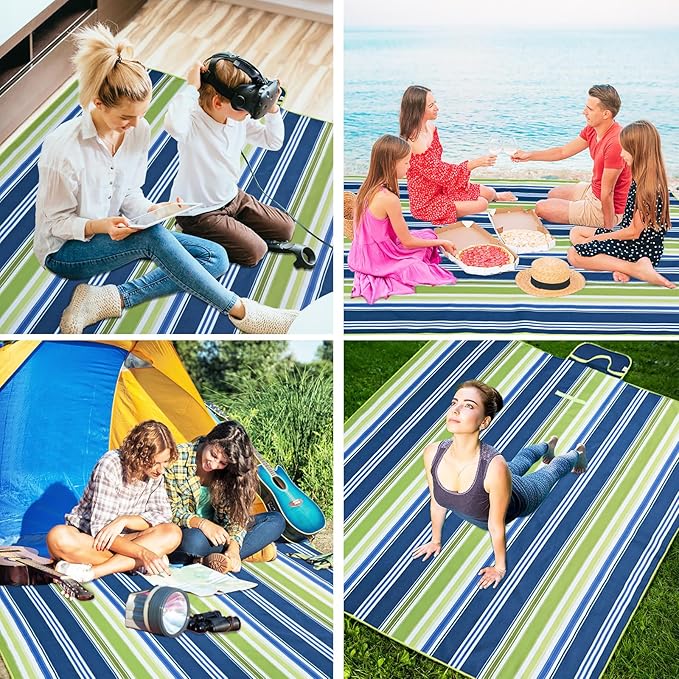 Picnic Blankets Extra Large Beach Blanket Waterproof Sandproof Outdoor Blanket for Grass Sand Free Beach Mat Picnic Mat Foldable 80" X60 for Camping, Hiking Travel Sand Park