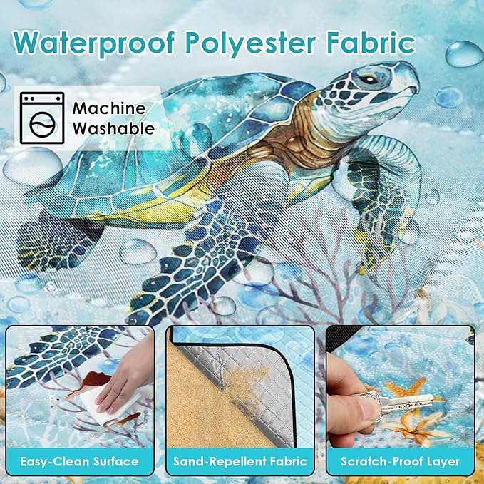 Waterproof Picnic Outdoor Blanket, 79" x 59" Sandproof Foldable Large Picnic Blanket for Beach, Camping, Park, Travel, Concert, Great Gift for Families and Couples (Blue Cute Turtle)
