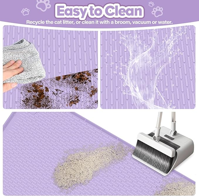 Bartuke Cat Litter Mat, Extra Large 40" x 28" Silicone Mat Litter Trapping Mat for Scatter Control, Soft on Kitty Paws, Easy to Clean (Purple)