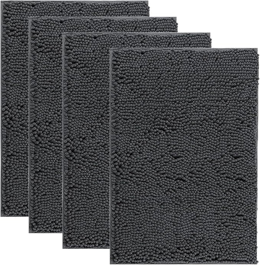 4 Pieces Muddy Door Mats for Dogs, 30" X 20" Chenille Absorbent Doormat, Trap Dirt Non Slip Heavy Indoor Doormat Soft Dog Bed Mat Front Inside Door Mat for Indoor Outdoor Entrance,Dark Grey