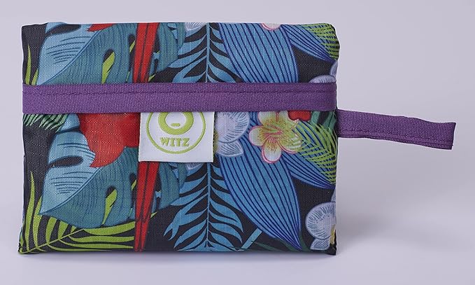 O-WITZ Reusable Grocery Bags | Vibrant Tote Bag For Groceries, Gym, Office, Beach, Toys & More | Washable Design With Large Handles For Maximum Convenience | Folds Into A Small Pouch, Parrots purple