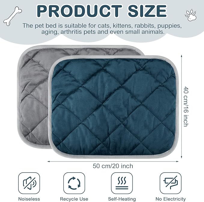 8 Pack Self Heating Cat Mat Self Warming Cat Bed Extra Warm Thermal Pet Bed Mat Reflects Body Heat Washable Dog Crate Pad for Indoor Outdoor Pets(Gray, Blue,16 x 20 Inch)