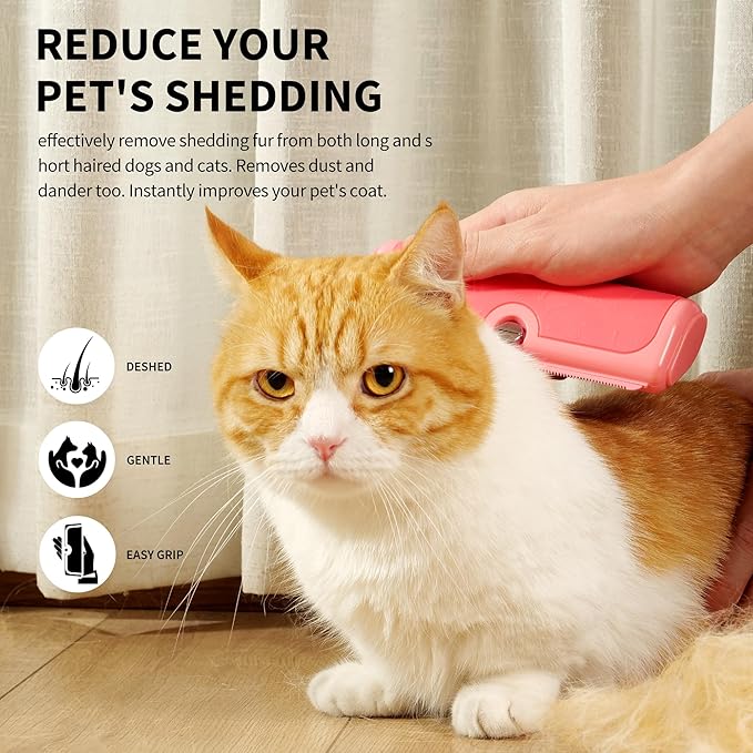 Gentle Deshedding Brush for Dogs & Cats – Wide Shallow Comb for Loose Hair – Safe for Sensitive Skin – Pink