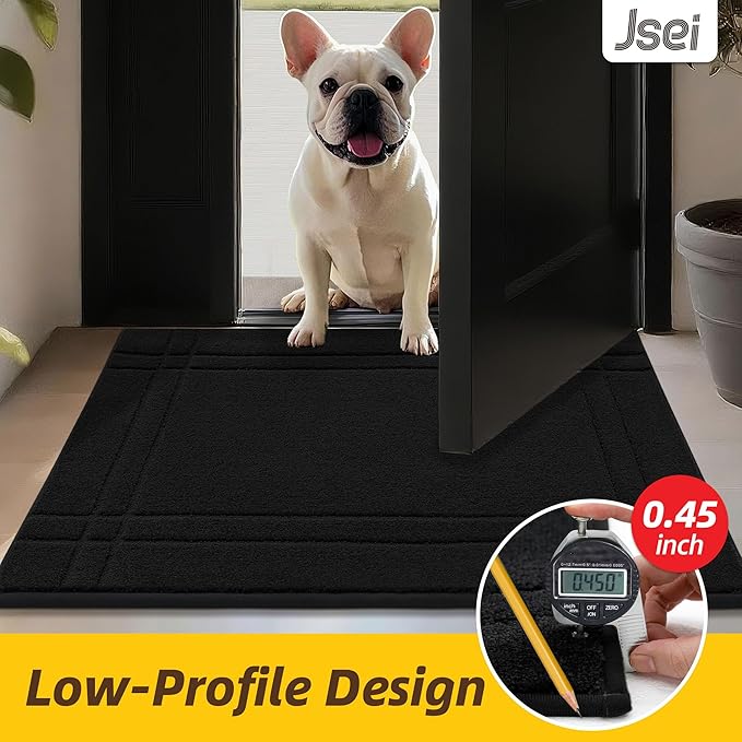 JSEI Entryway Rugs Doormat 36"x60", Non-Slip Dirt Trapper Door Mats Indoor, Washable Absorbent and Stain Resist Welcome Floor Mat for Front Door, Dog Door Mat, Muddy Wet Shoes & Paws, Black
