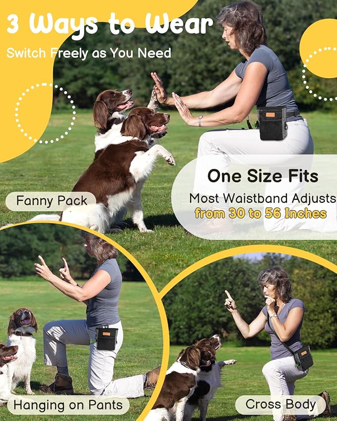 Dog Treat Pouch for Pet Training, One-Hand Magnetic Closure, Hands-Free Treat Bag with Silicone Liner, No Mess No Smell