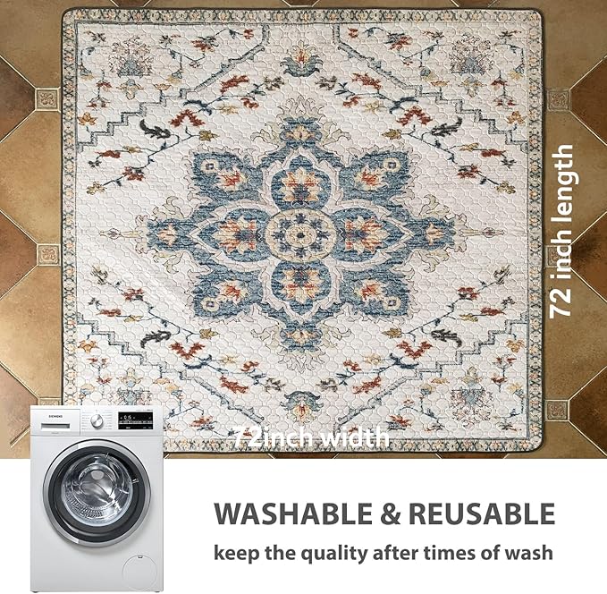 nunubaby Washable Pee Pads for Dogs, Stylish, Non-Slip and Leak-Proof Pee Pads. Reusable Potty Pads for Dogs for Crates and Floors.(Beige/Floral, 72" x72" )