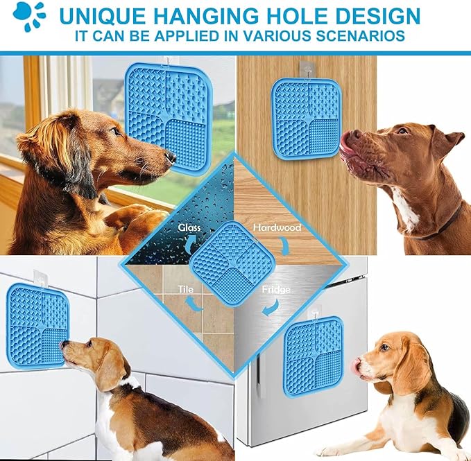 2 PCS Licking Mat for Dogs & Cats with Suction Cups, Dog Slow Feeder Lick Pat for Anxiety Relief, Dog Toys Feeding Mat for Butter Yogurt Peanut, Pets Bathing Grooming Training Mat (7.9''*7.9'')