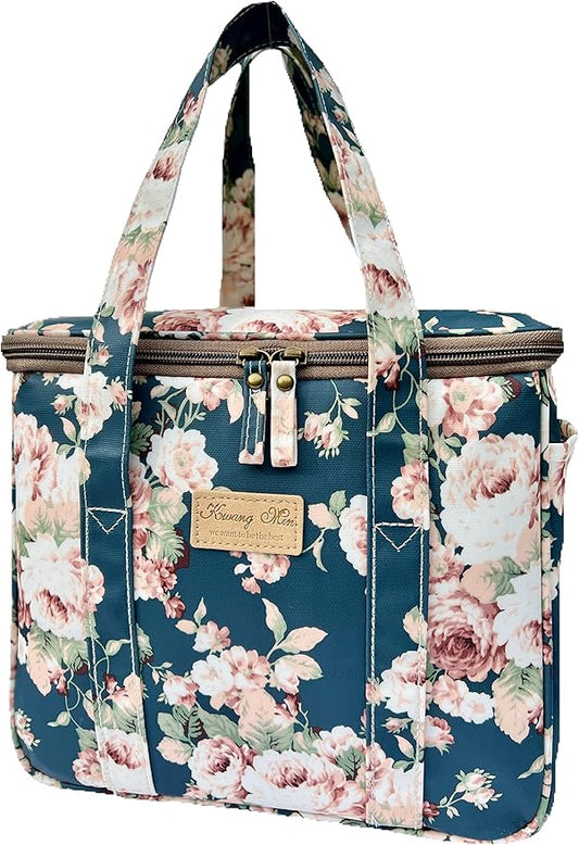 Kwang Min Insulated Insulated Cooler Bag,Reusable Large Lunch Bag for Women, Great for Outdoors,Camping,Party,Premium Quality,Adjustable Strap,Foldable
