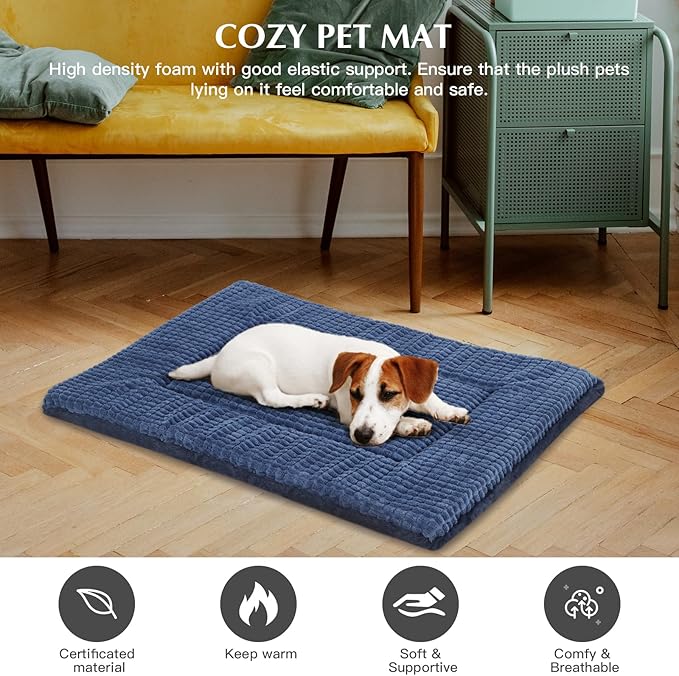 BVAGSS Reversible Dog Crate Pad, Memory Foam Pet Bed Mat, Soft Warm Machine Washable Sleeping Kennel Mattress for Small Medium Dogs XH079 (21''x13''x1.6'',Navy)