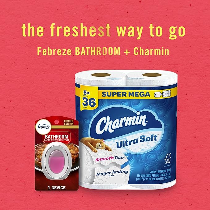 Febreze Bathroom Air Freshener, Odor-Fighting, Plug In Alternative, Air Fresheners for Home and Bathroom and Kitchen, Closet Air Fresheners, Baked Cinnamon Apples & Cranberry Crumble Scent, 4 Count