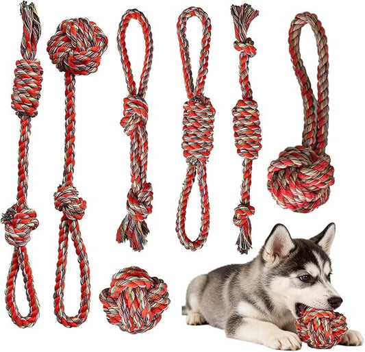 ITISMUNGO Dog Chew Toys for Small and Medium Dogs, Upgraded Tough Cotton Rope Toys for Aggressive chewers, Heavy Duty Dental Rope Kit for Tug of War, Teeth Cleaning (7 Pcs, Cotton Knot Toys)