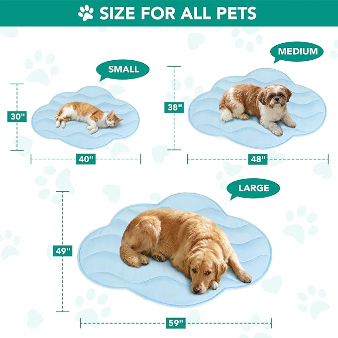 PetAmi Dog Cooling Mat, Cloud Shape, Reversible Cooling Nylon Blanket Soft Fleece Pet Pad for Dogs Cats, Summer All Season Use Q-Max>0.3, Small 30x40 in, Light Blue