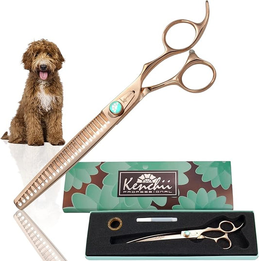 Kenchii Rose Dog Grooming Scissors, 25 Tooth Blending Shears, Dog Scissors for Grooming, Ergonomic Design for Comfort and Precision, Heavy Duty, Durable and Sharp